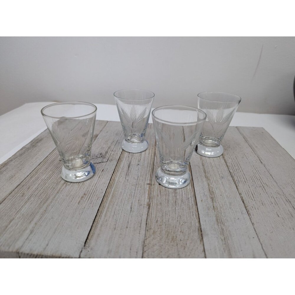 Set Of 4 Shot Glasses Vintage Etched Wheat Pattern 3 1/2" Tall